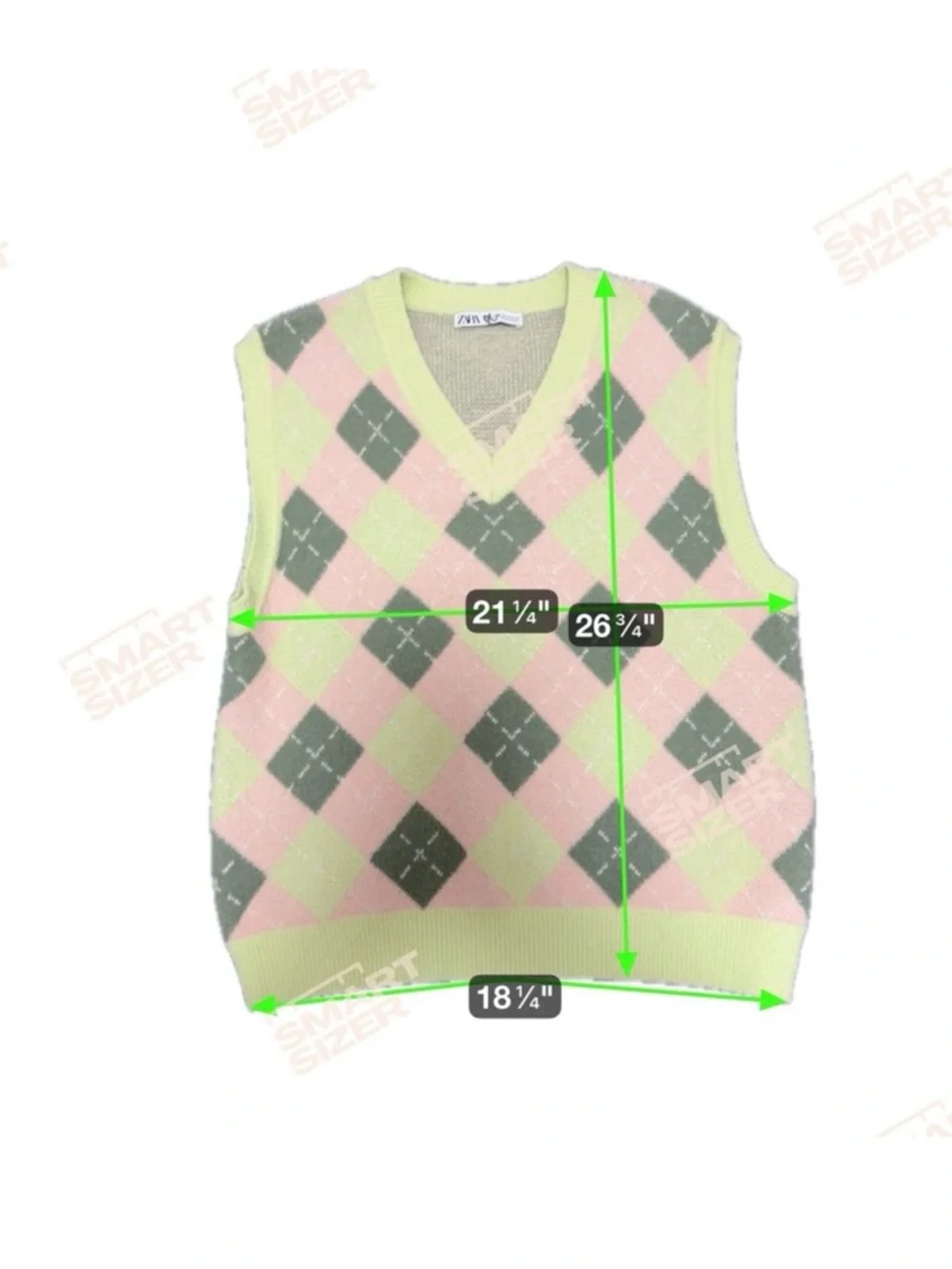 Zara Pastel Argyle Sweater Vest | Preppy V-Neck Knit Soft Girl Y2K - Picture 5 of 5